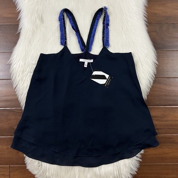 Derek Lam 10 Crosby Women's Size 6 Navy Blue Beaded Tank Top **FLAW** - Picture 1 of 10
